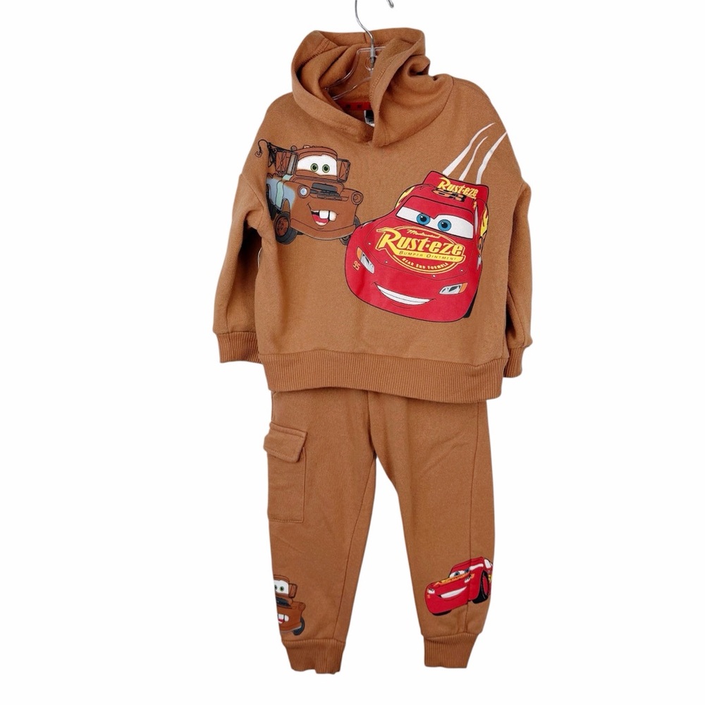 Disney Pixar Cars Hoodie Sweatsuit Set Lightning McQueen Brown Size 2T